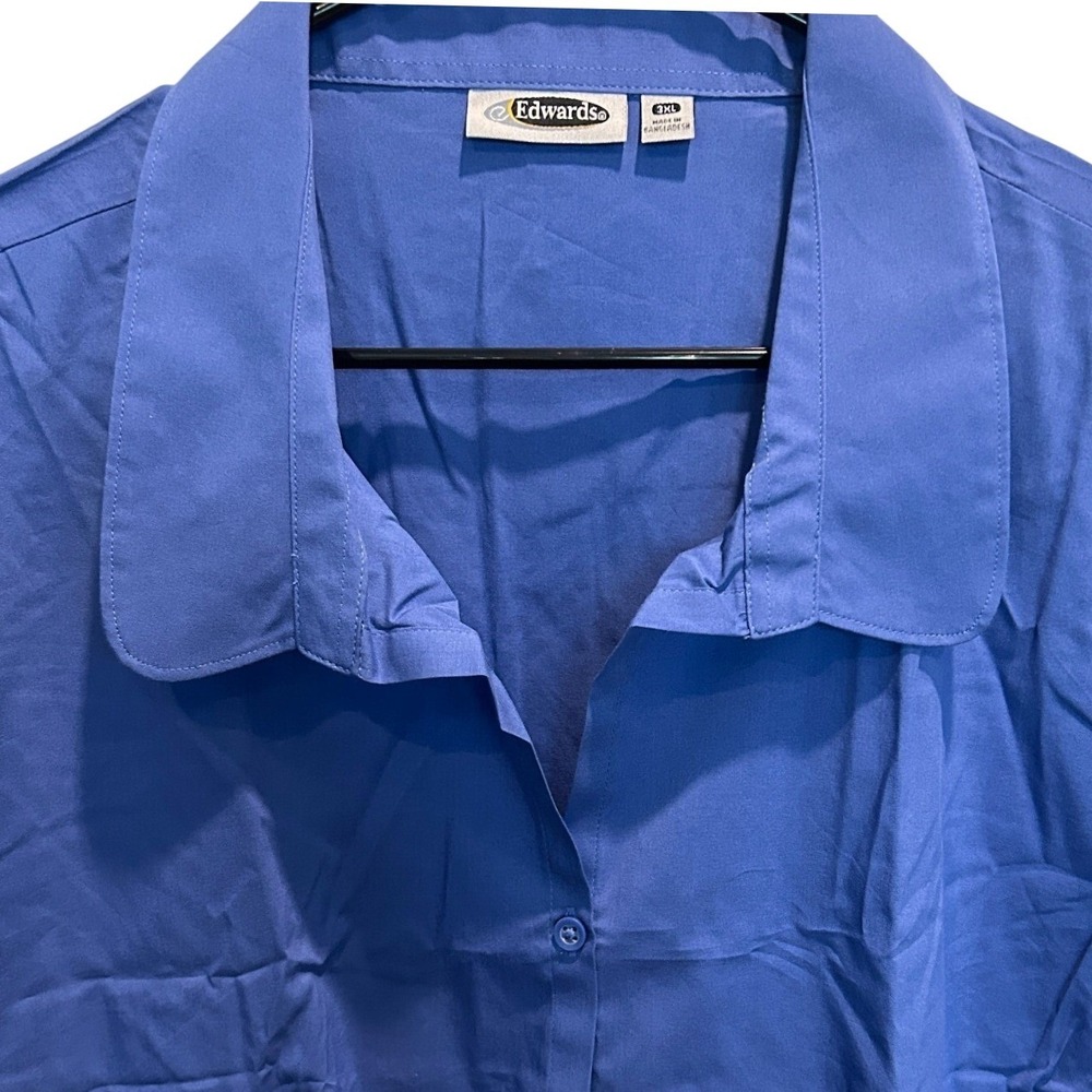 Edwards Button Down Shirt‎ 3XL Women Blue Short Sleeve Stretch Professional